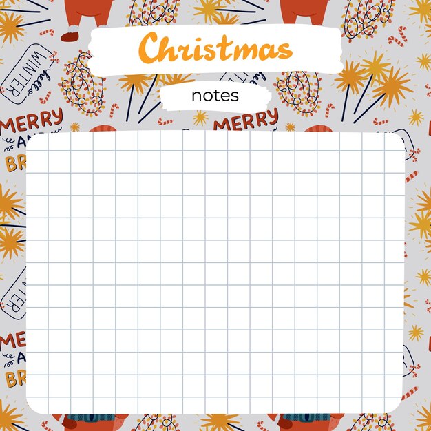 Cute scrapbook templates for planner notes to do to buy and other with illustrations about Christmas New year winter With printable editable illustrations For school and university schedule