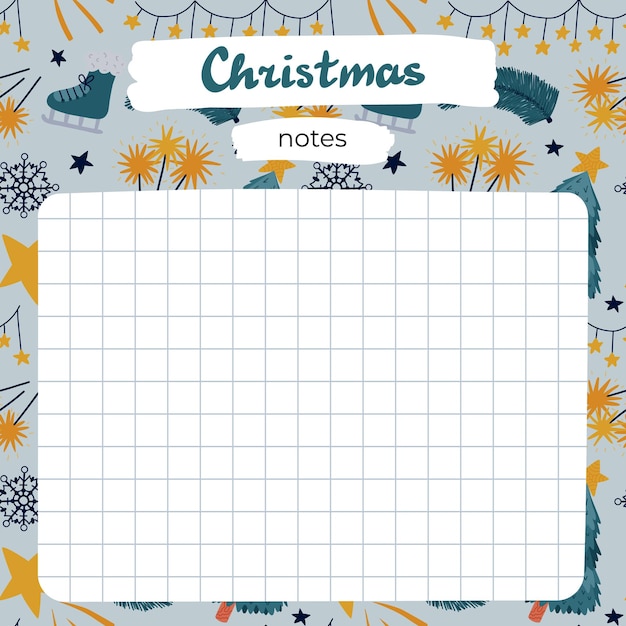 Cute scrapbook templates for planner notes to do to buy and other with illustrations about christmas new year winter with printable editable illustrations for school and university schedule