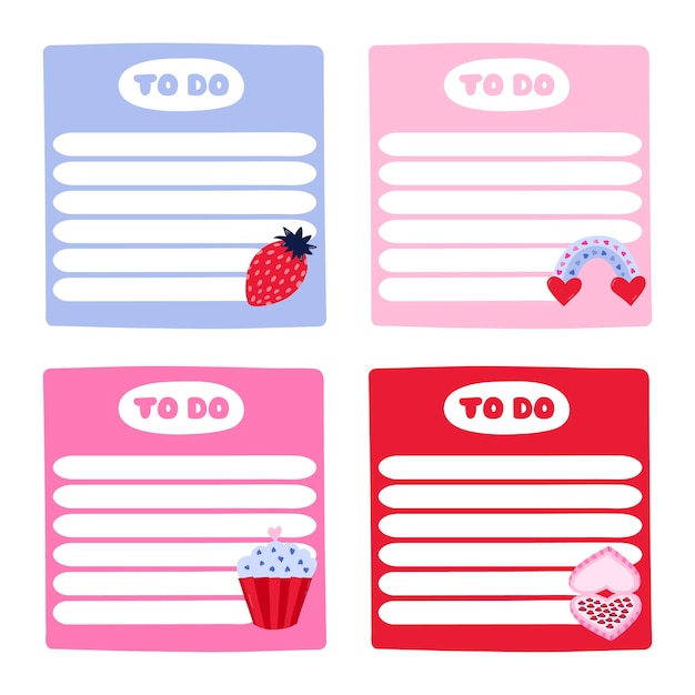 Cute scrapbook templates for planner notes to do to buy to read with illustrations about love romance Valentine39s day With printable editable illustrations For school and university schedule