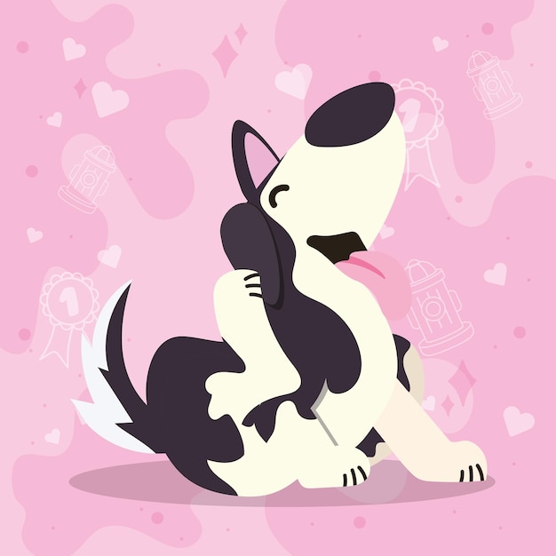 Vector cute scratching husky dog cartoon character vector illustration