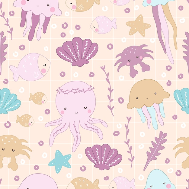 cute sea animals background vector