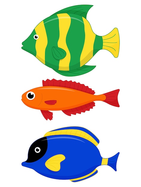 Cute sea fish set Vector cartoon character in ocean Tropical fish