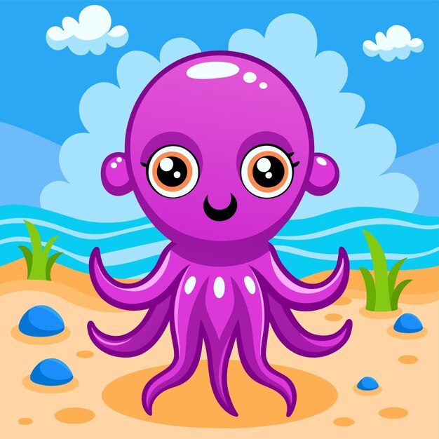 Cute sea octopus hand drawn flat stylish mascot cartoon character drawing sticker icon concept