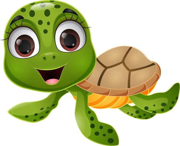 Cute sea turtle cartoon on white background