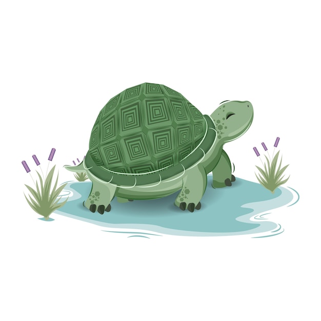 Vettore fumetto sveglio del carattere della tartaruga di mare