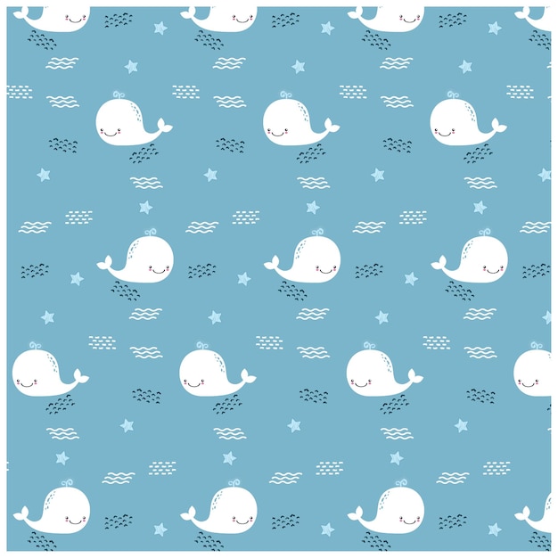 Cute seagulls in the sky with clouds and stars.