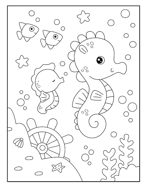 Cute seahorse coloring pages for kids