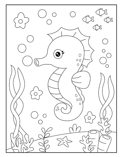 Vector cute seahorse coloring pages for kids