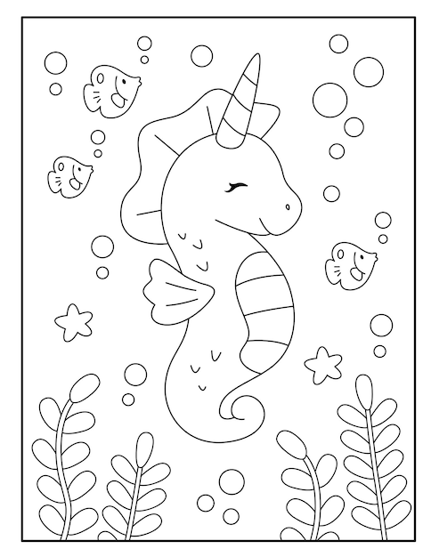 Cute seahorse coloring pages for kids