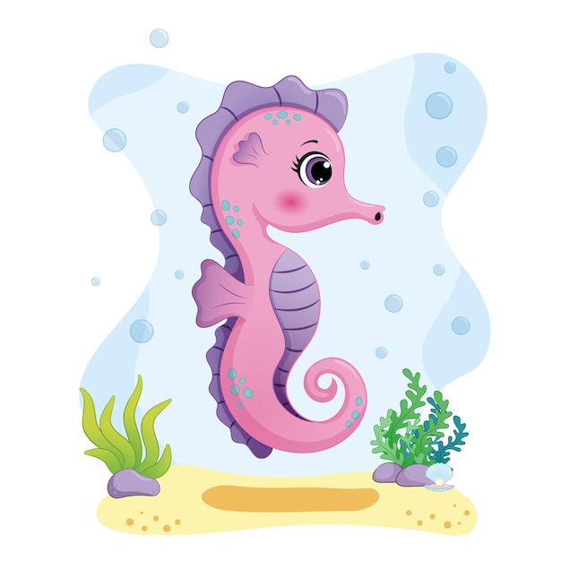 Vector cute seahorse  illustration