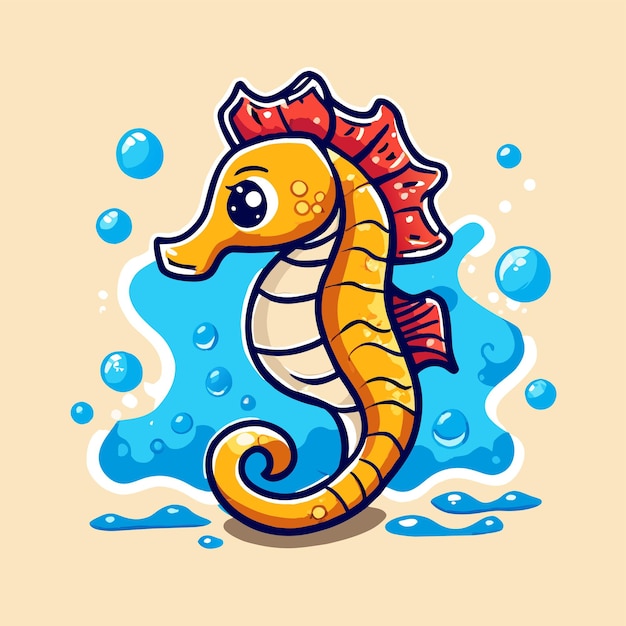 Vector cute seahorse ocean animal hand drawn flat stylish cartoon sticker icon concept isolated