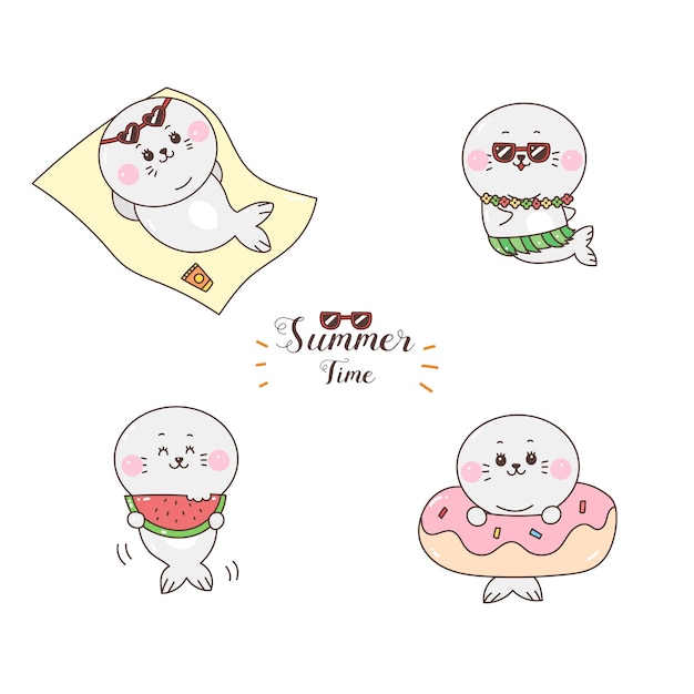 cute seal cartoon summer set