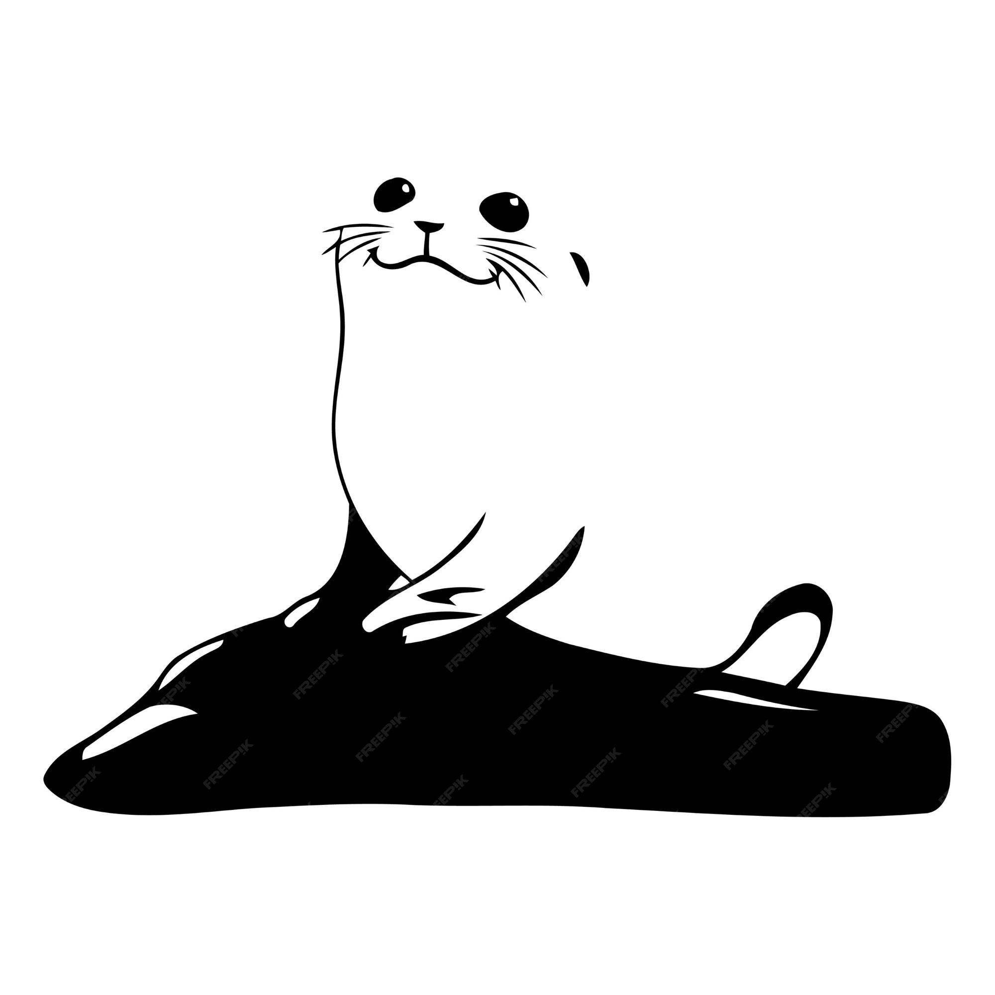 Premium Vector | Cute seal on the rock vector illustration in flat style