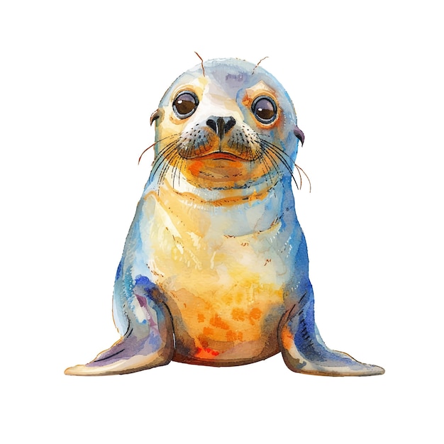 Cute seal vector illustration in watercolour style