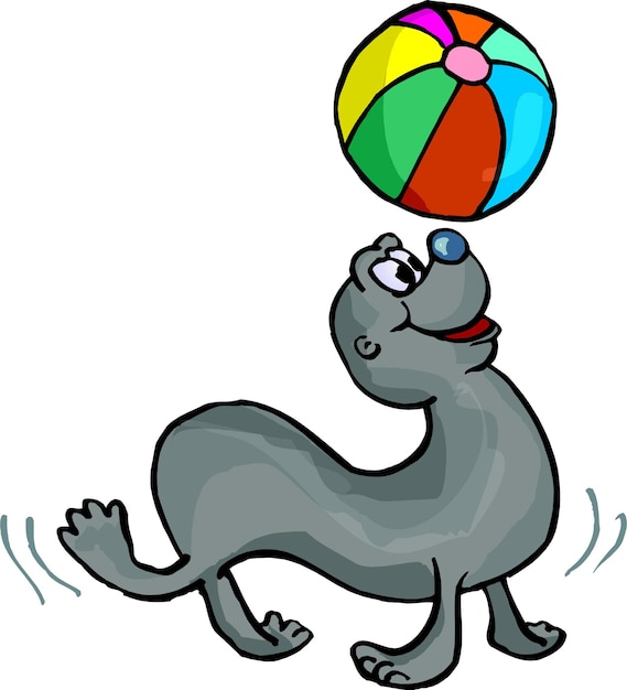 Cute Seals Playing Ball Like in a Circus comic handdrawn animal cartoon character illustration