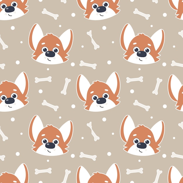 Vector cute seamless baby pattern with dogs and bones