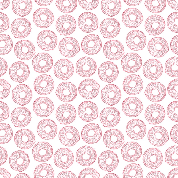 Симпатичный бесшовный фон из розовых пончиков. рисованная иллюстрация
