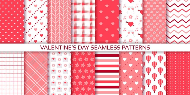 Vector cute seamless background valentines day pattern red pink prints set love textures for scrapbooking