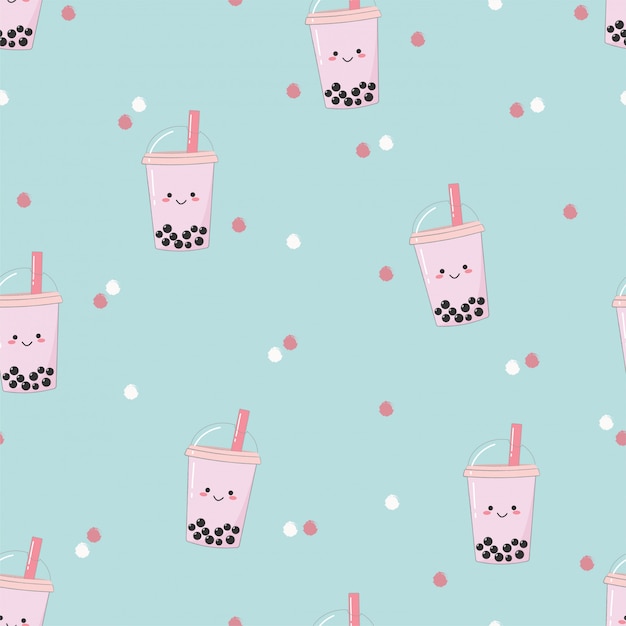 Cute seamless bubble milk tea pattern.