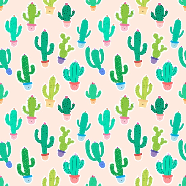 Cute seamless cactus pattern background