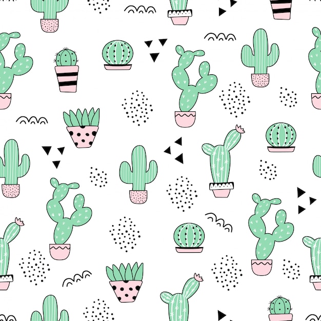 Vector cute seamless cactus pattern