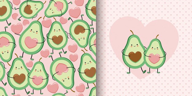 Vettore carino biglietto senza cuciture e disegno con gli amanti dell'avocado