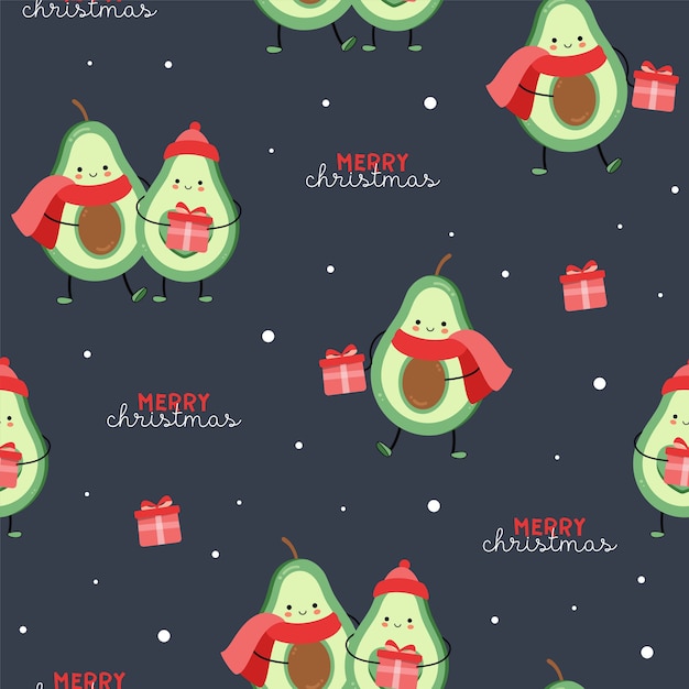 Cute seamless christmas pattern with avocado. new year. merry christmas.