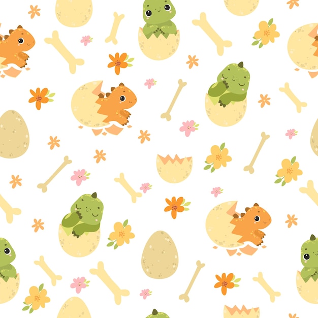 Vector cute seamless dinosaur pattern