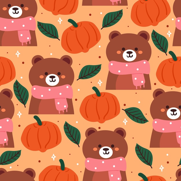 cute seamless pattern cartoon bear and flowers