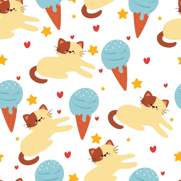 cute seamless pattern cartoon cat with cute dessert and stars animal wallpaper for kids