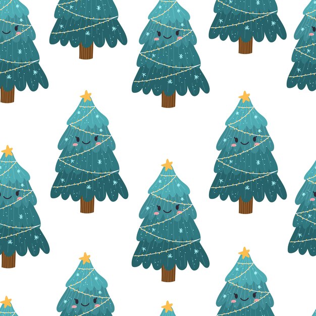 Cute seamless pattern of christmas tree. christmas and new year wrapping paper. vector hand drawn illustation.