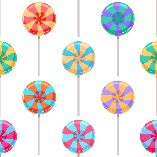 Cute seamless pattern of colorful lollipops vector illustration