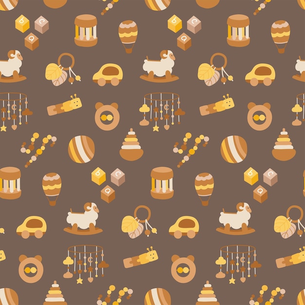 cute seamless pattern of educational toys for newborns and toddlers in hand drawn style for poster
