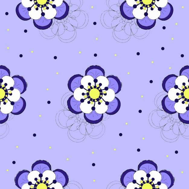 Cute seamless pattern of flowers in blue