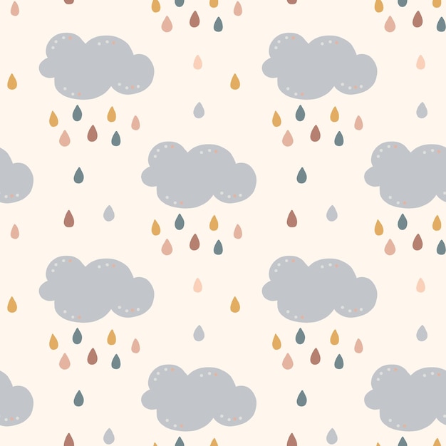 구름과 빗방울로 인쇄하기 위한 귀여운 매끄러운 패턴