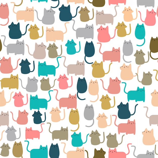 Cute seamless pattern Happy kitty kitten cat