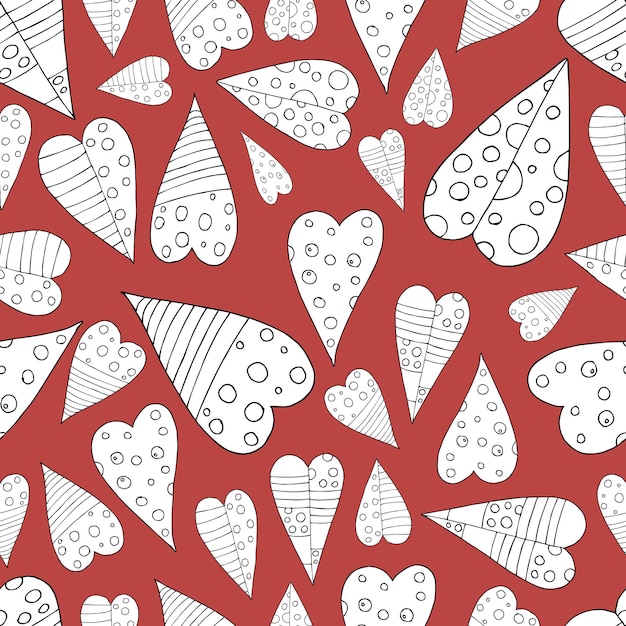 Carino seamless pattern di cuori illustrazione vettoriale disegnata a mano