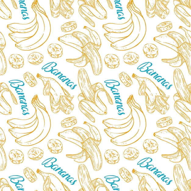 Modello senza cuciture sveglio delle banane di schizzo su una priorità bassa bianca. illustrazione disegnata a mano