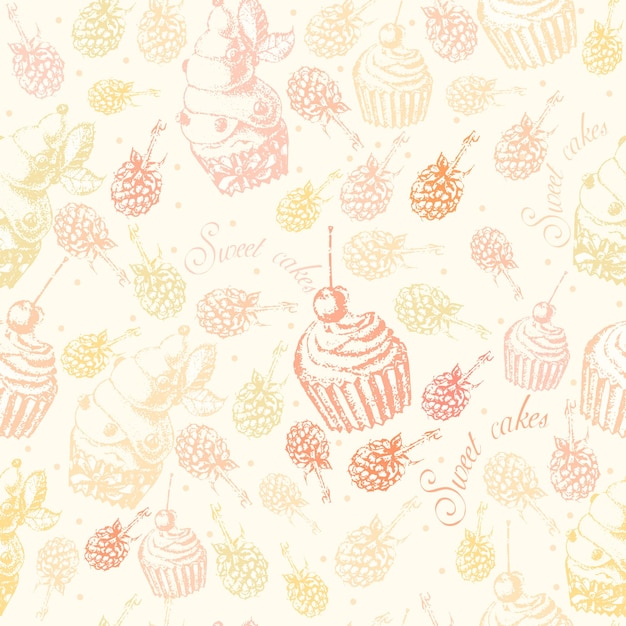 Vector cute seamless pattern sweet cake