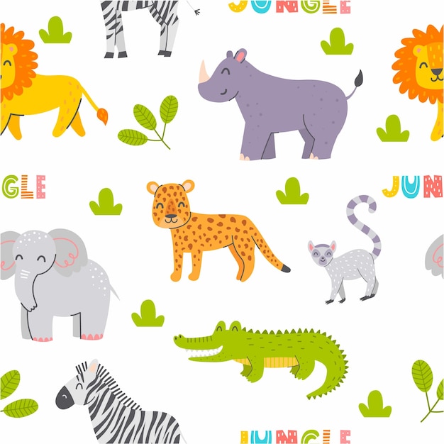 Cute seamless pattern with african animals vector illustration