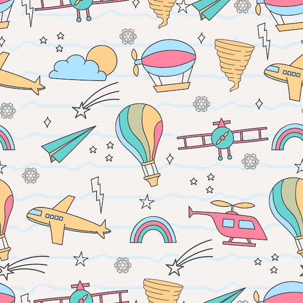 Cute seamless pattern with air transportation