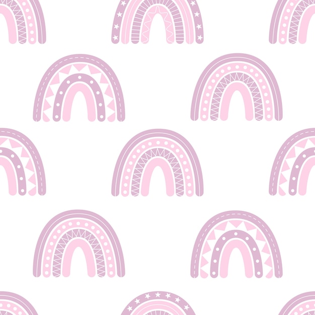 Cute seamless pattern with boho rainbows, nursery decor, print for baby clothes, wallpaper. vector illustration in flat style