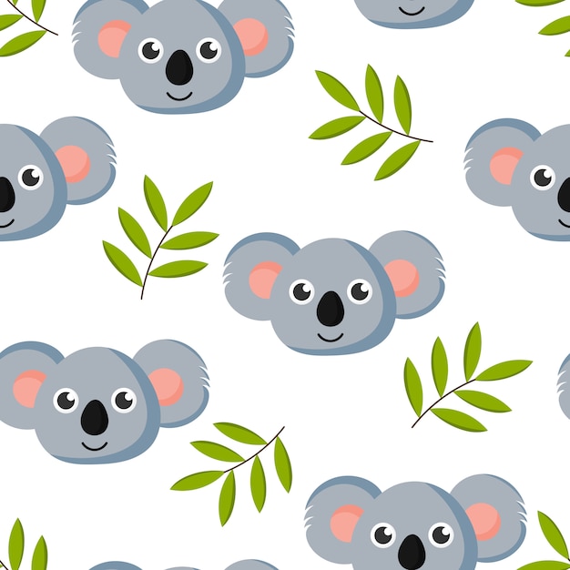 Vector cute seamless pattern with cartoon baby koala