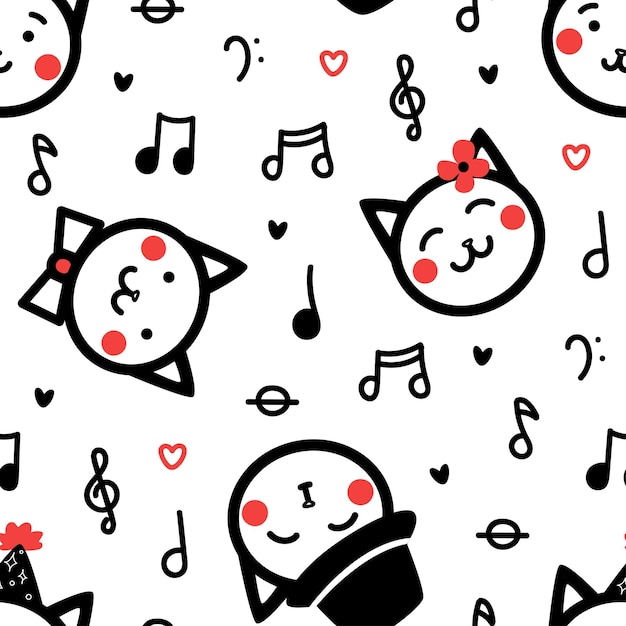Cute seamless pattern with cats and musical notes