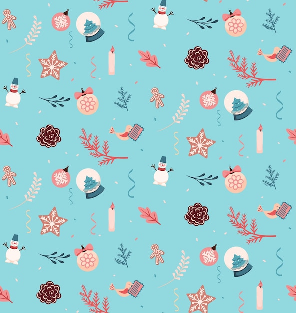 Vector cute seamless pattern with christmas elements for decorating vector images texture