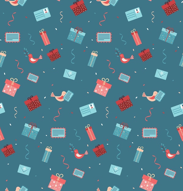 Vector cute seamless pattern with christmas elements illustration for decorating christmas mail