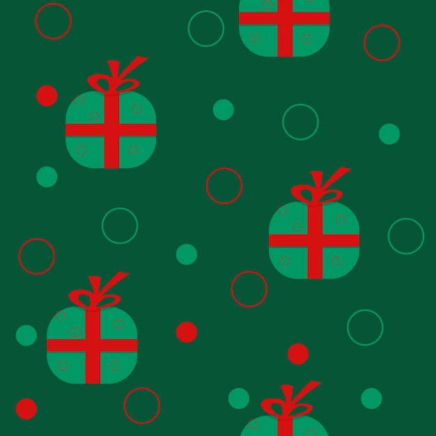 Cute seamless pattern with Christmas gifts in green New year presents wrapping texture print