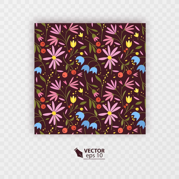 Vettore modello senza cuciture carino con piccoli fiori colorati. piccoli fiori su sfondo scuro, formato vettoriale