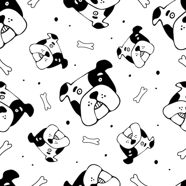 Cute seamless pattern with dog heads in doodle style