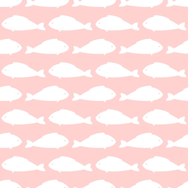 Cute seamless pattern with fish on blue background, fish silhouette